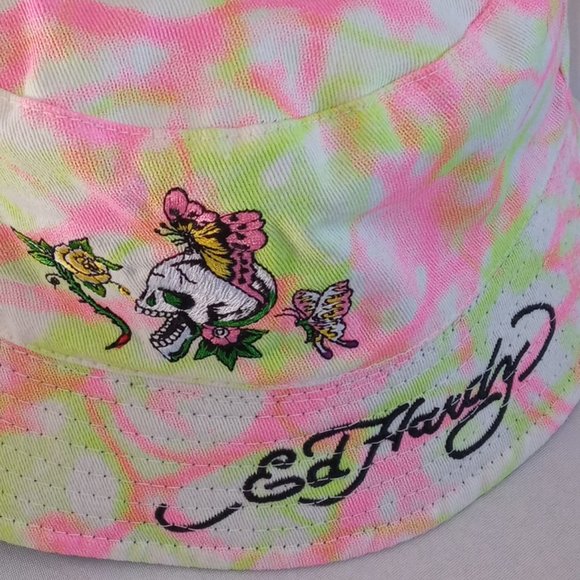 Ed Hardy Tie Dye/black Reversible bucket hat NWT one size fits most - Picture 5 of 6